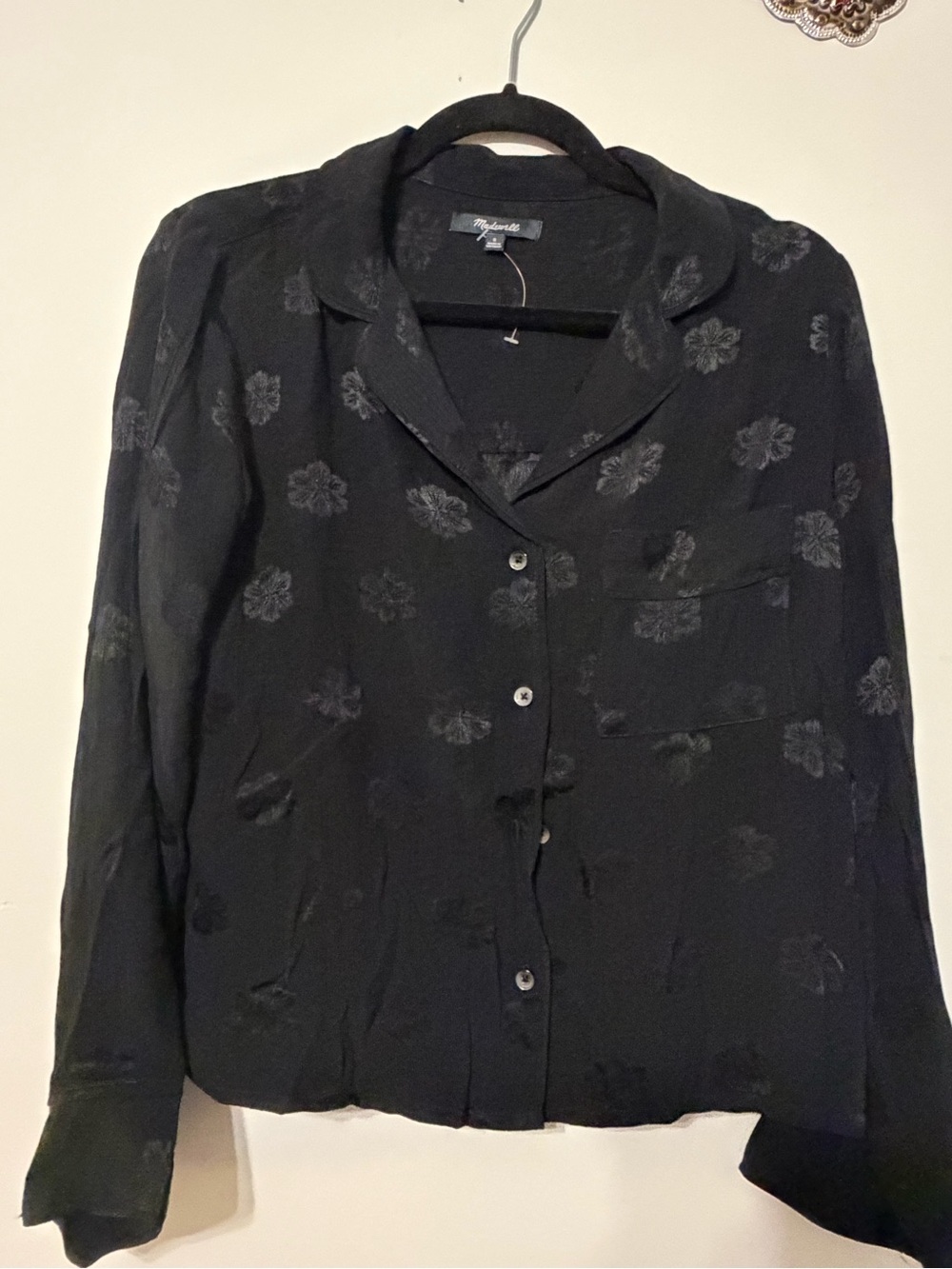 Madewell Black Velvet Floral Button-Down Shirt